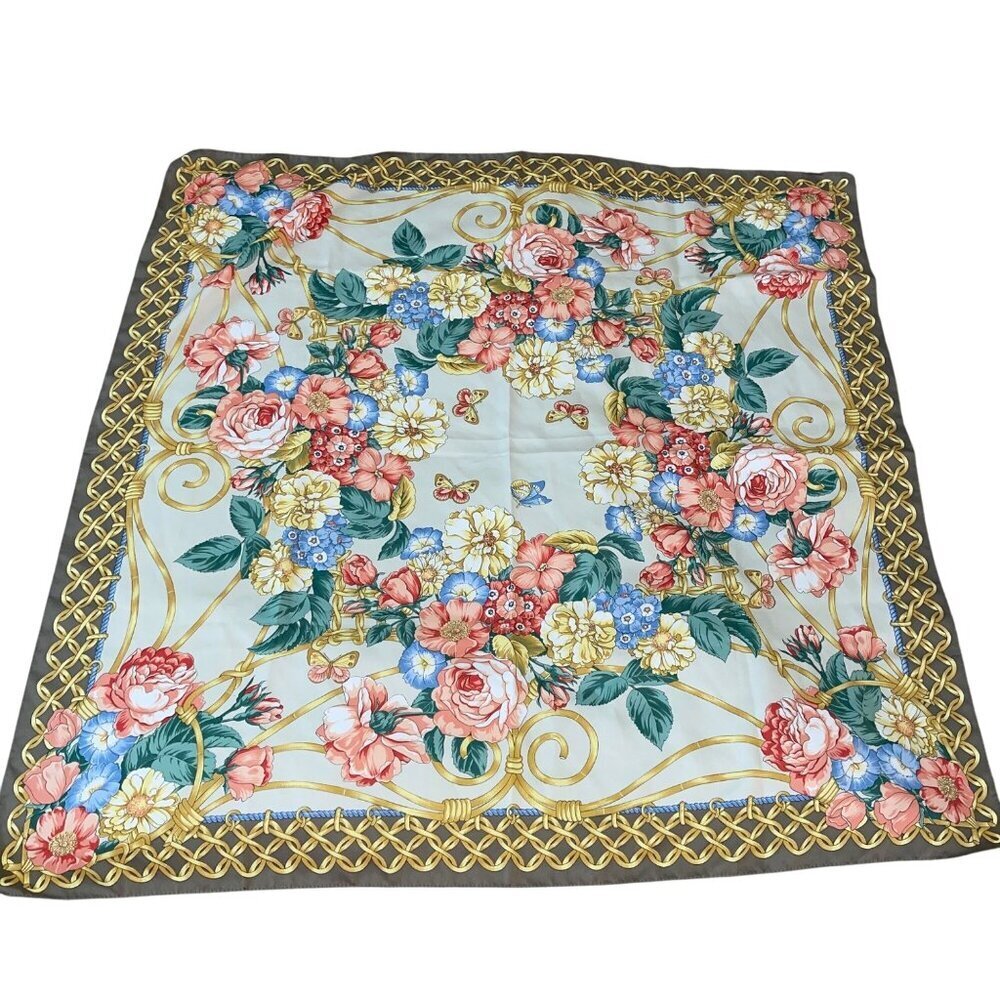Vintage Womens Scarf 34 Inch Square Multicolor Floral Butterfly Italy